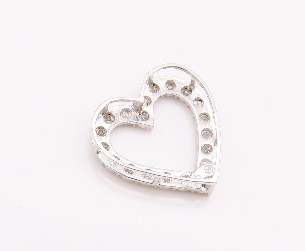 925 Sterling Silver Vintage Pendant Floral Diamonds Inlay Cutout Heart  PT23186