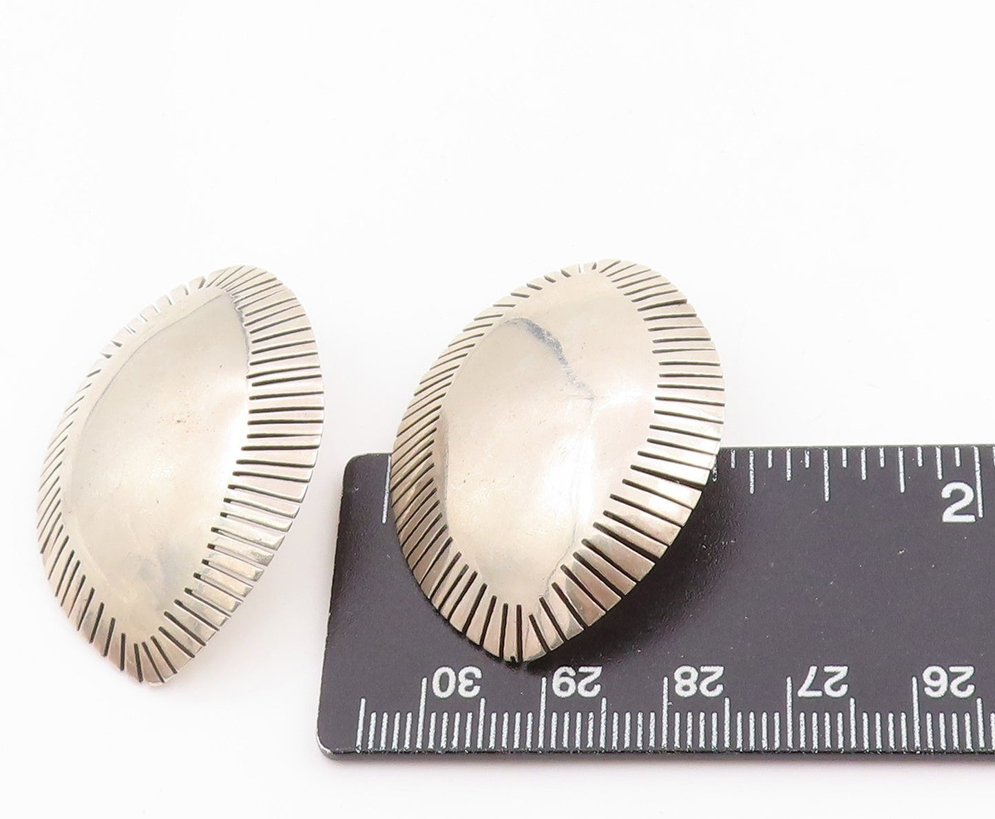 925 Sterling Silver Vintage Earrings MEXICO Etched Oval Concho Studs  EG13720