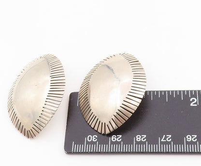 925 Sterling Silver Vintage Earrings MEXICO Etched Oval Concho Studs  EG13720