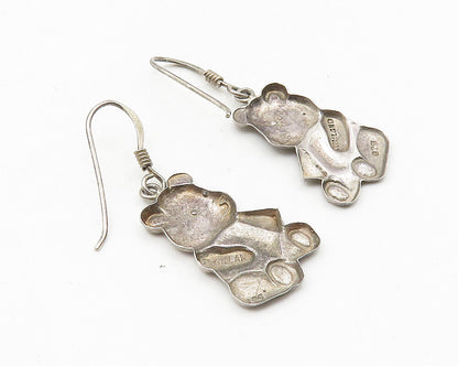 925 Sterling Silver  Vintage Dark Tone Teddy Bear Motif Drop Earrings  EG5589