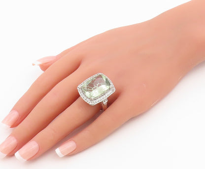 925 Sterling Silver Vintage Ring D'JOY Green Amethyst Halo Topaz  Sz 10  RG36492