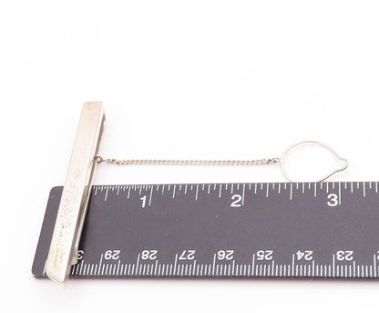 925 Sterling Silver Vintage Tie Bar POLAND Minimalist Clip With Chain  TR4002