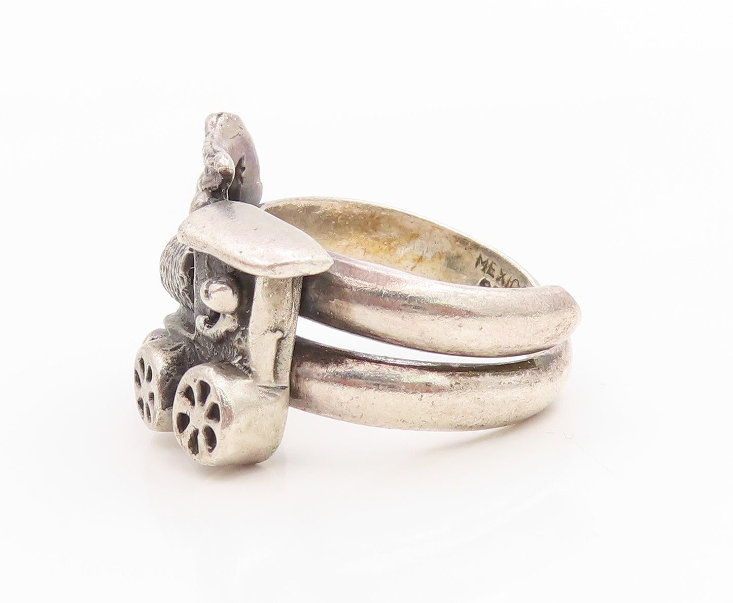 925 Sterling Silver Vintage Ring MEXICO Locomotive Engine Band  Sz 6  RG35584