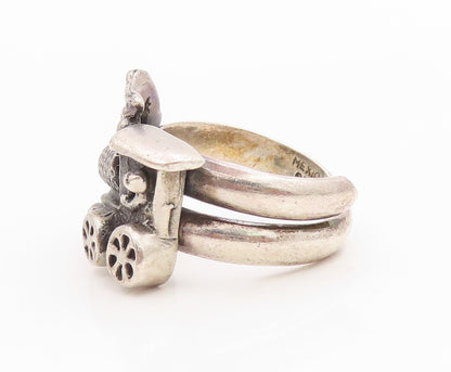 925 Sterling Silver Vintage Ring MEXICO Locomotive Engine Band  Sz 6  RG35584
