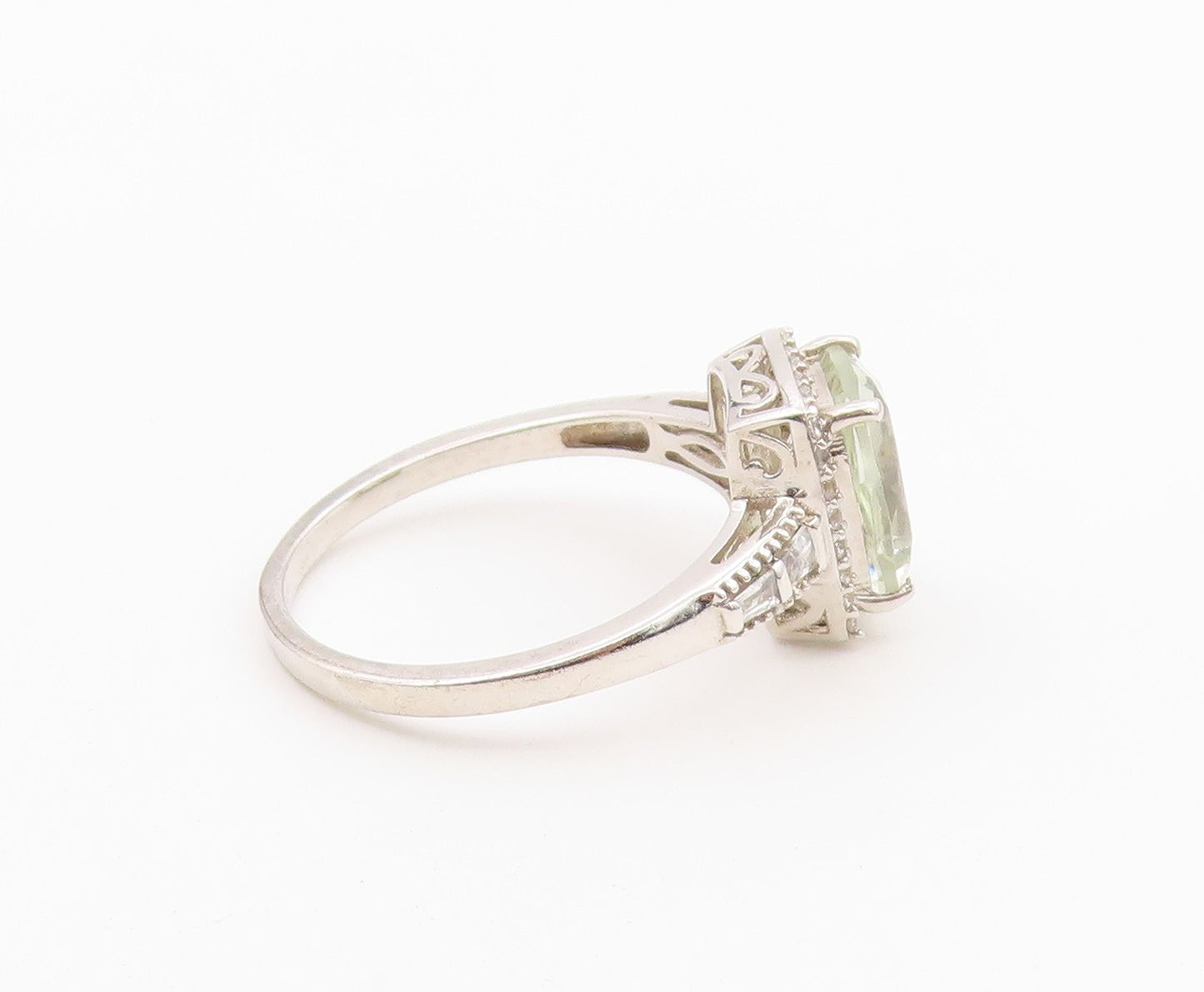 925 Sterling Silver Vintage Ring Green Amethyst Halo Topaz Band  Sz 11  RG36523