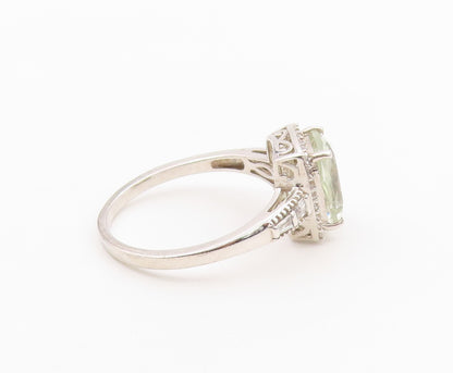 925 Sterling Silver Vintage Ring Green Amethyst Halo Topaz Band  Sz 11  RG36523