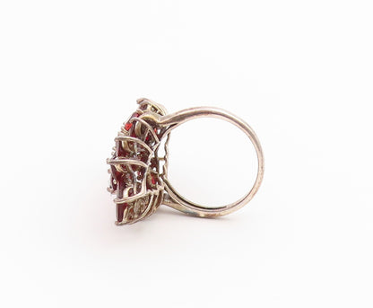 925 Sterling Silver Vintage Ring Garnet Cluster Statement Band  Sz 8  RG36756