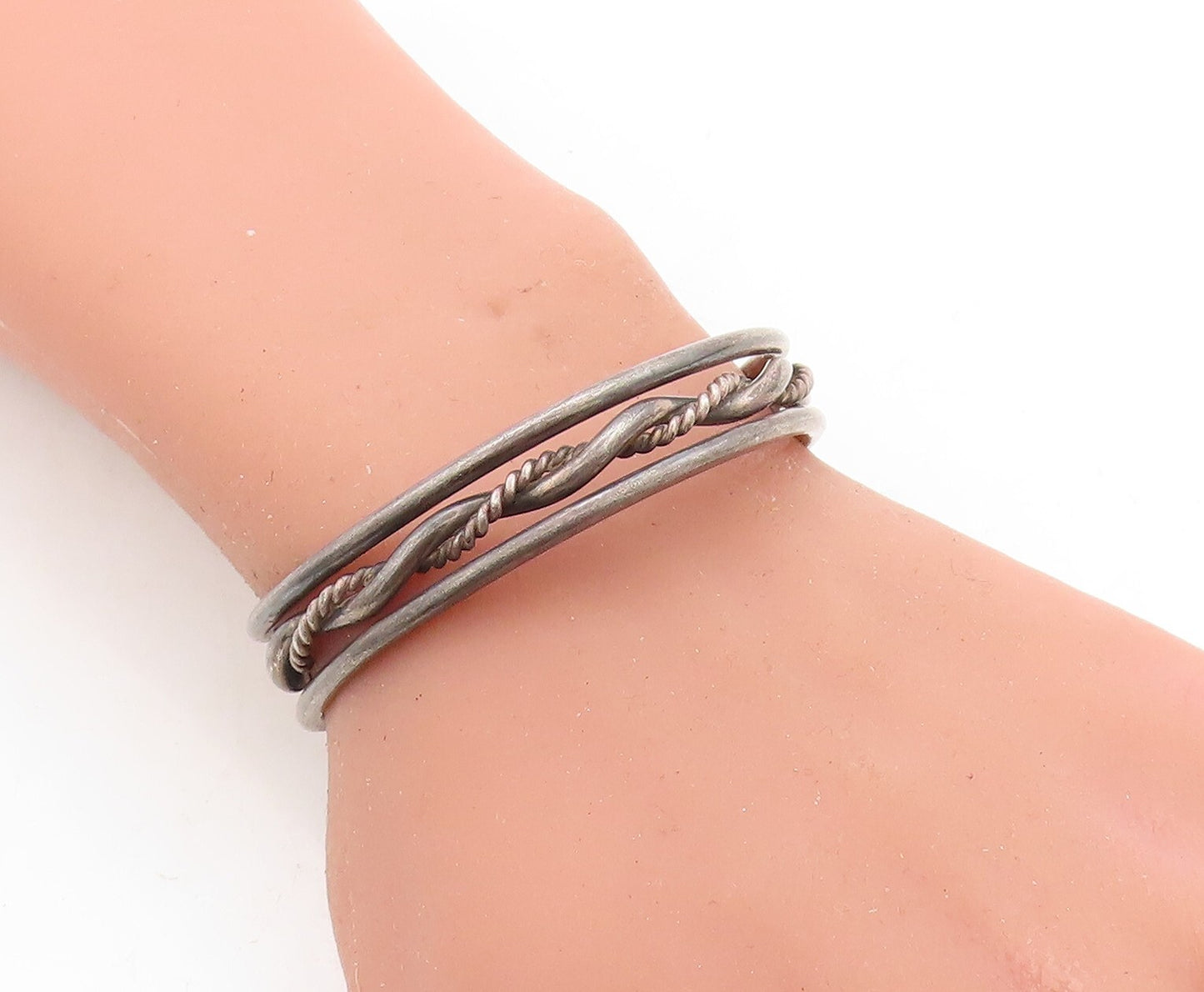 925 Sterling Silver  Vintage Antique Oxidized Rope Twist Cuff Bracelet  BT1753