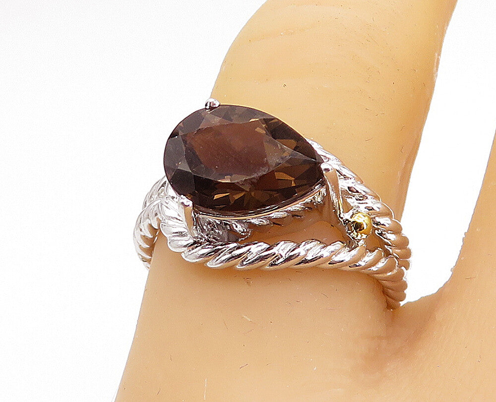 925 Sterling Silver  Tear Drop Smoky Topaz Twist Cocktail Ring Sz 7  RG3939