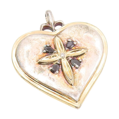 925 Sterling Silver Vintage Pendant Real Diamond Sapphire Heart & Cross  PT25318
