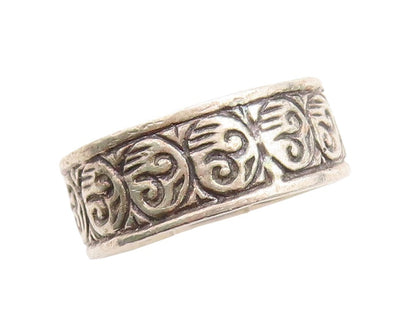 925 Sterling Silver Vintage Ring Swirly Repeated Design Carved  Sz 7  RG31396
