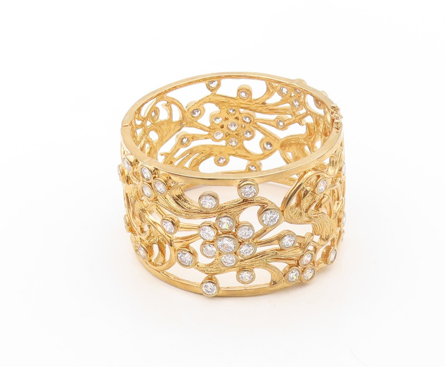 925 Sterling Silver Vintage Bracelet Gold Plated Heavy CZ Carved Ornate  BT10726