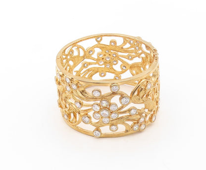 925 Sterling Silver Vintage Bracelet Gold Plated Heavy CZ Carved Ornate  BT10726