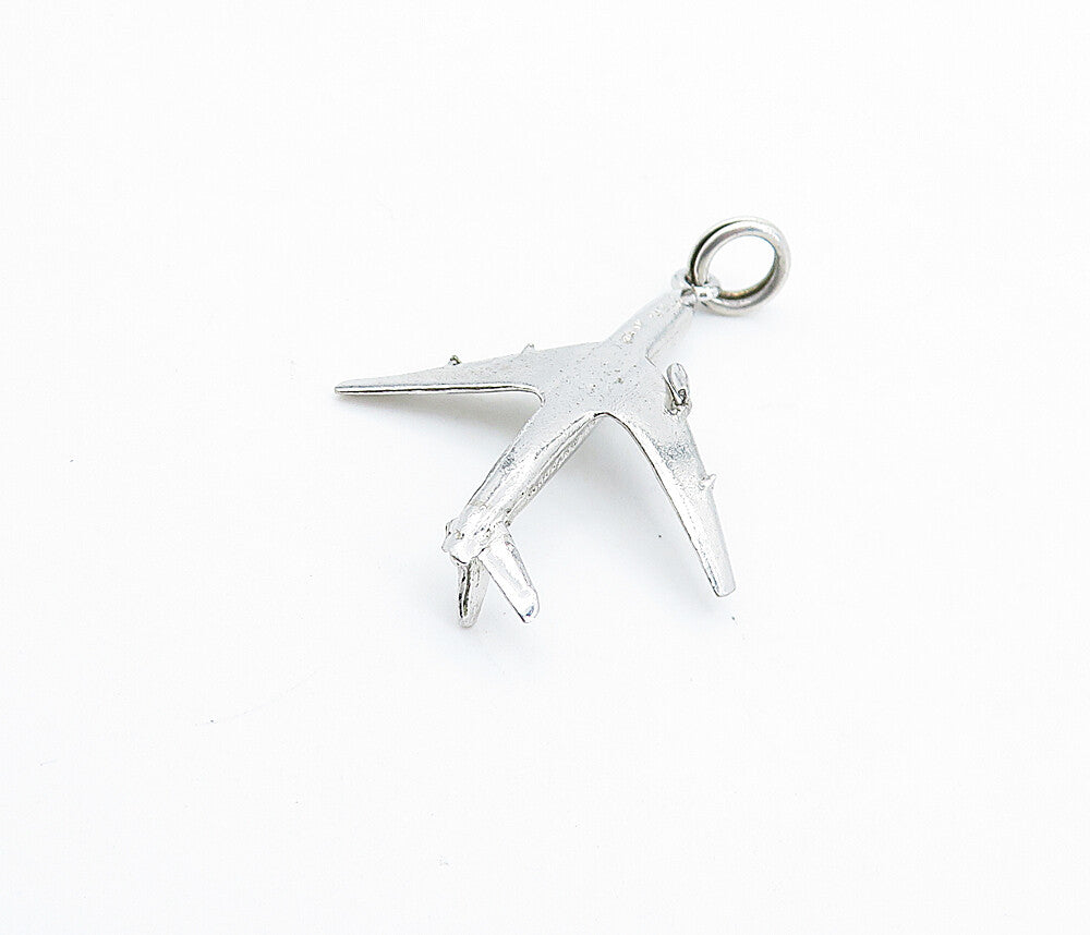925 Sterling Silver  Vintage Shiny Petite Airplane Motif Drop Pendant  PT4213