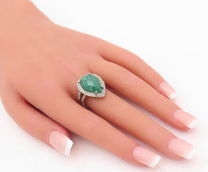 925 Sterling Silver Vintage Ring Green Gemstone Halo Diamonds  Sz 7  RG29950