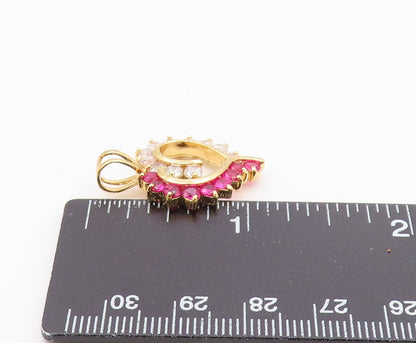 925 Sterling Silver  Vintage Gold Plated Red & white CZ Heart Pendant  PT22016