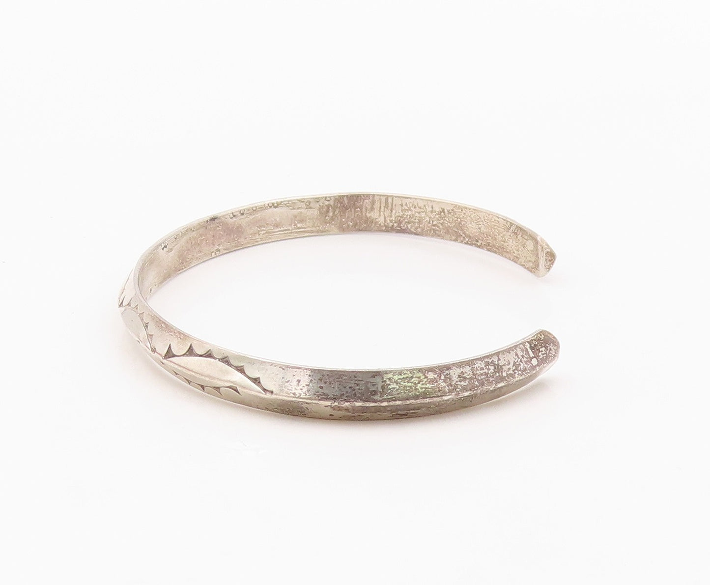 925 Sterling Silver Vintage Bracelet NAVAJO Minimalist Etched Cuff  BT12129