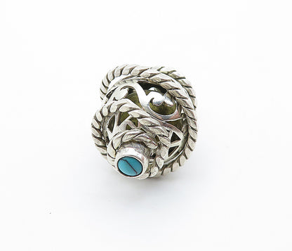 925 Sterling Silver  Turquoise Rope Twist Wrapped Caged Sphere Pendant  PT6029