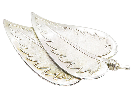 CORO 925 Sterling Silver  Vintage Shiny Etched Double Leaf Brooch Pin  BP4044