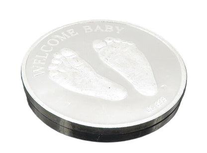 925 Sterling Silver  Vintage Shiny Welcome Baby Footprints Medallion  TR1496