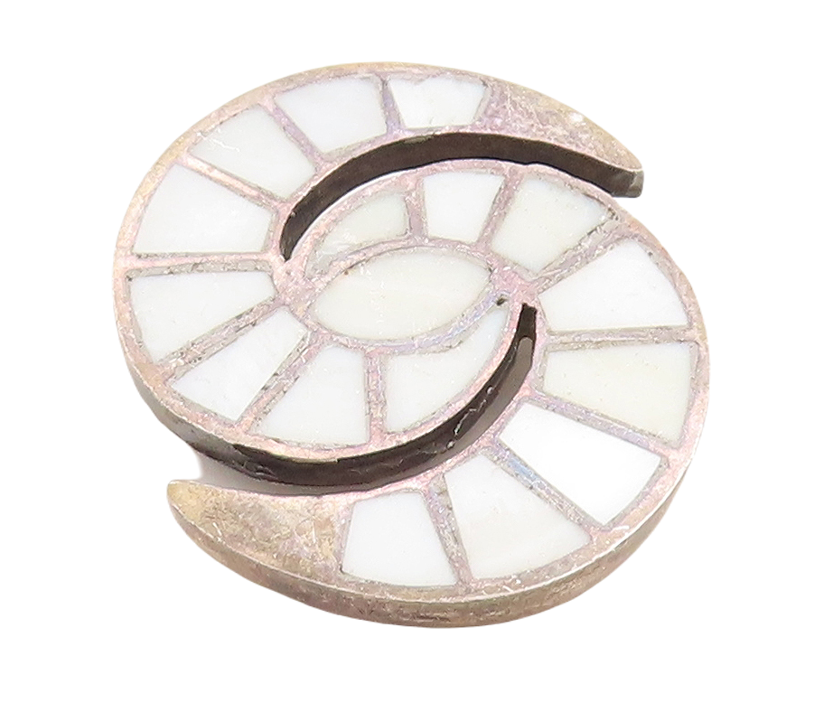 925 Sterling Silver Vintage Brooch Pin Cutout Gemstone Inlay Spirals  BP11381