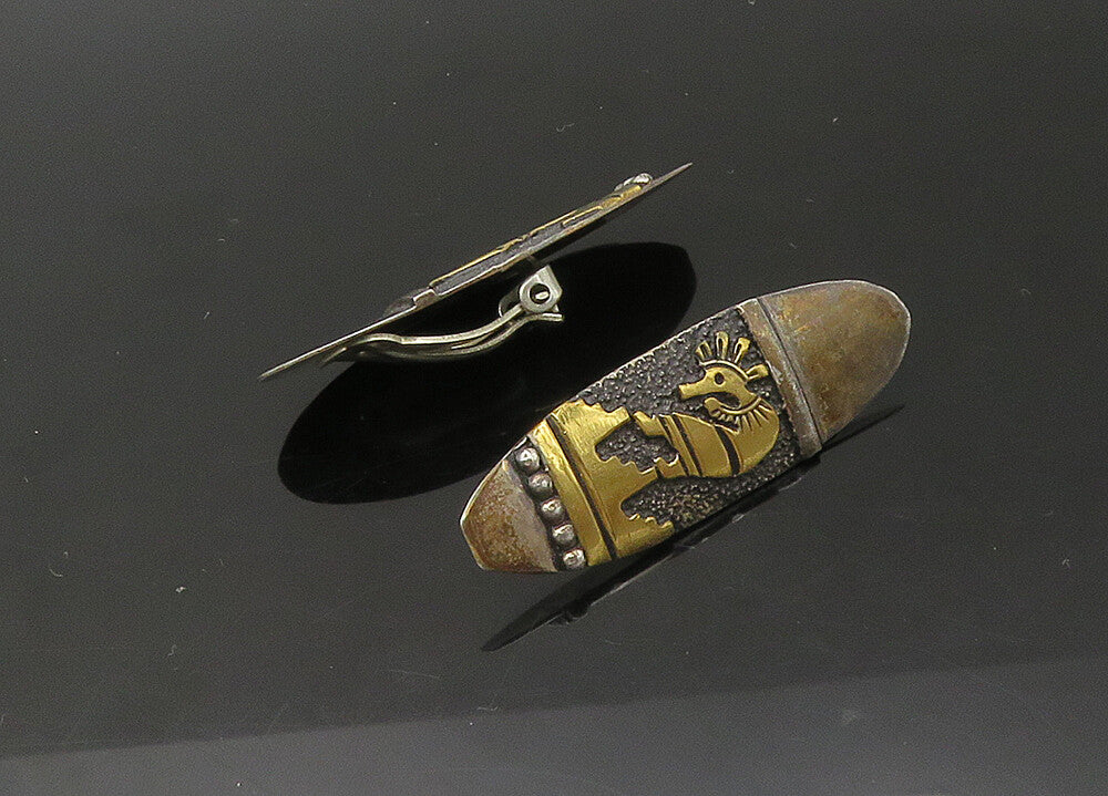 T. SINGER NAVAJO 925 Silver & 14K GOLD  Vintage Non Pierce Earrings  EG11015