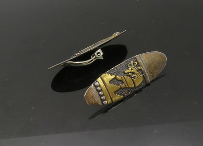 T. SINGER NAVAJO 925 Silver & 14K GOLD  Vintage Non Pierce Earrings  EG11015