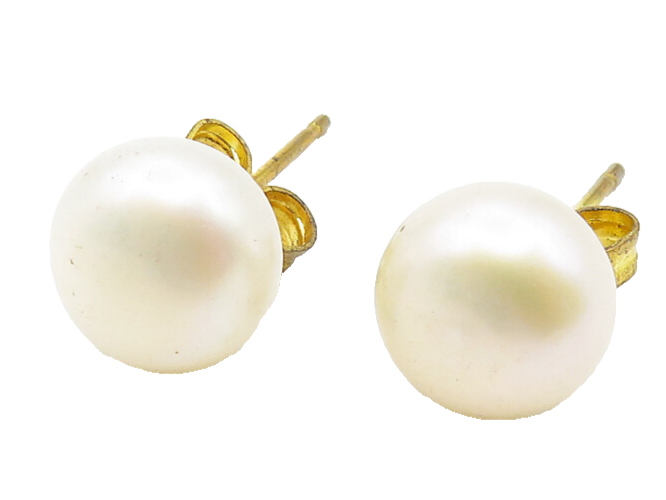 925 Sterling Silver  Petite Pearl Shiny Gold Plated Stud Earrings  EG5930