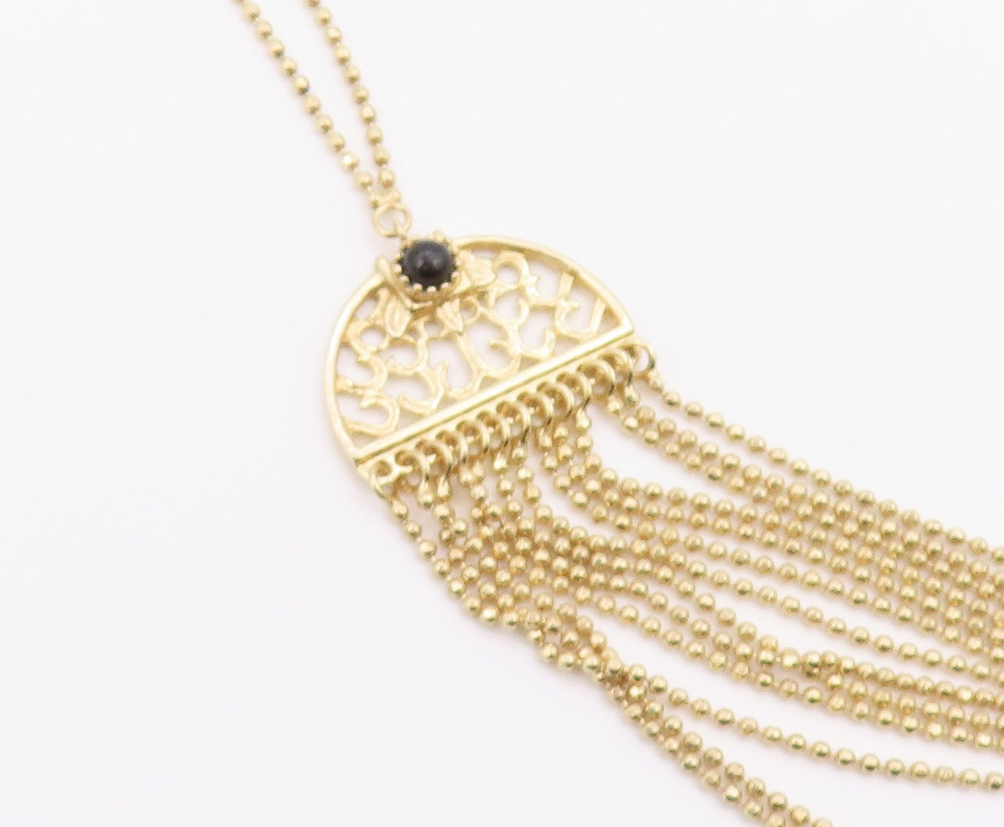 925 Silver Vintage Black Onyx Gold Plated Multi Strand Chain Necklace NE3422