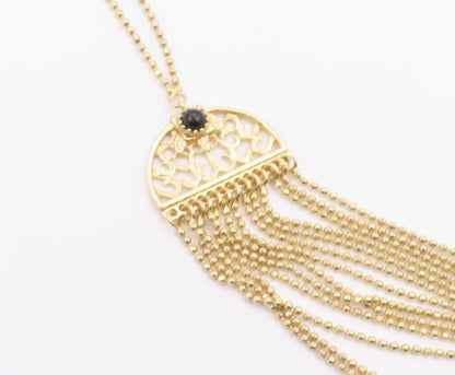 925 Silver Vintage Black Onyx Gold Plated Multi Strand Chain Necklace NE3422