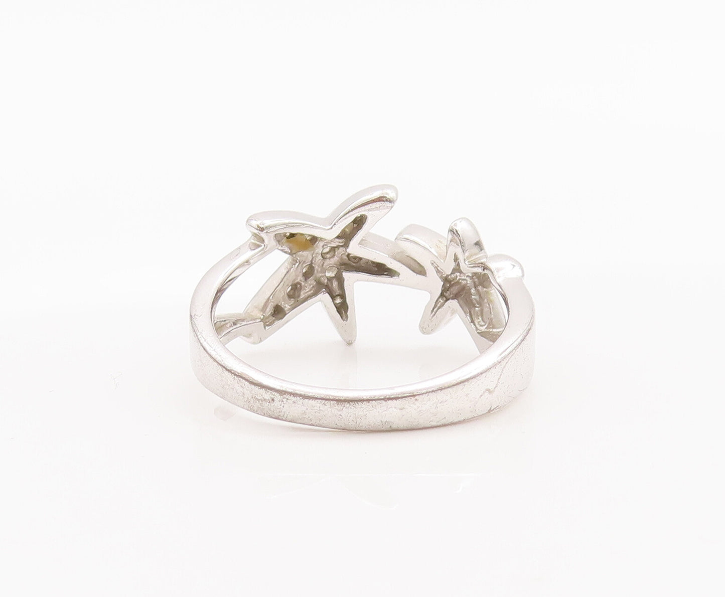 925 Sterling Silver Vintage Ring Solid & Topaz Star Carved Ends  Sz 7  RG27709