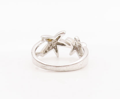 925 Sterling Silver Vintage Ring Solid & Topaz Star Carved Ends  Sz 7  RG27709