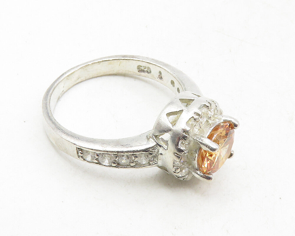 925 Sterling Silver  Vintage Peach Cubic Zirconia Band Ring Sz 8.5  RG9587