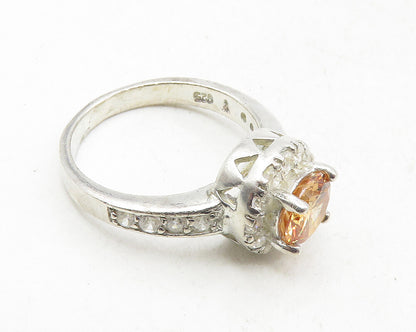 925 Sterling Silver  Vintage Peach Cubic Zirconia Band Ring Sz 8.5  RG9587