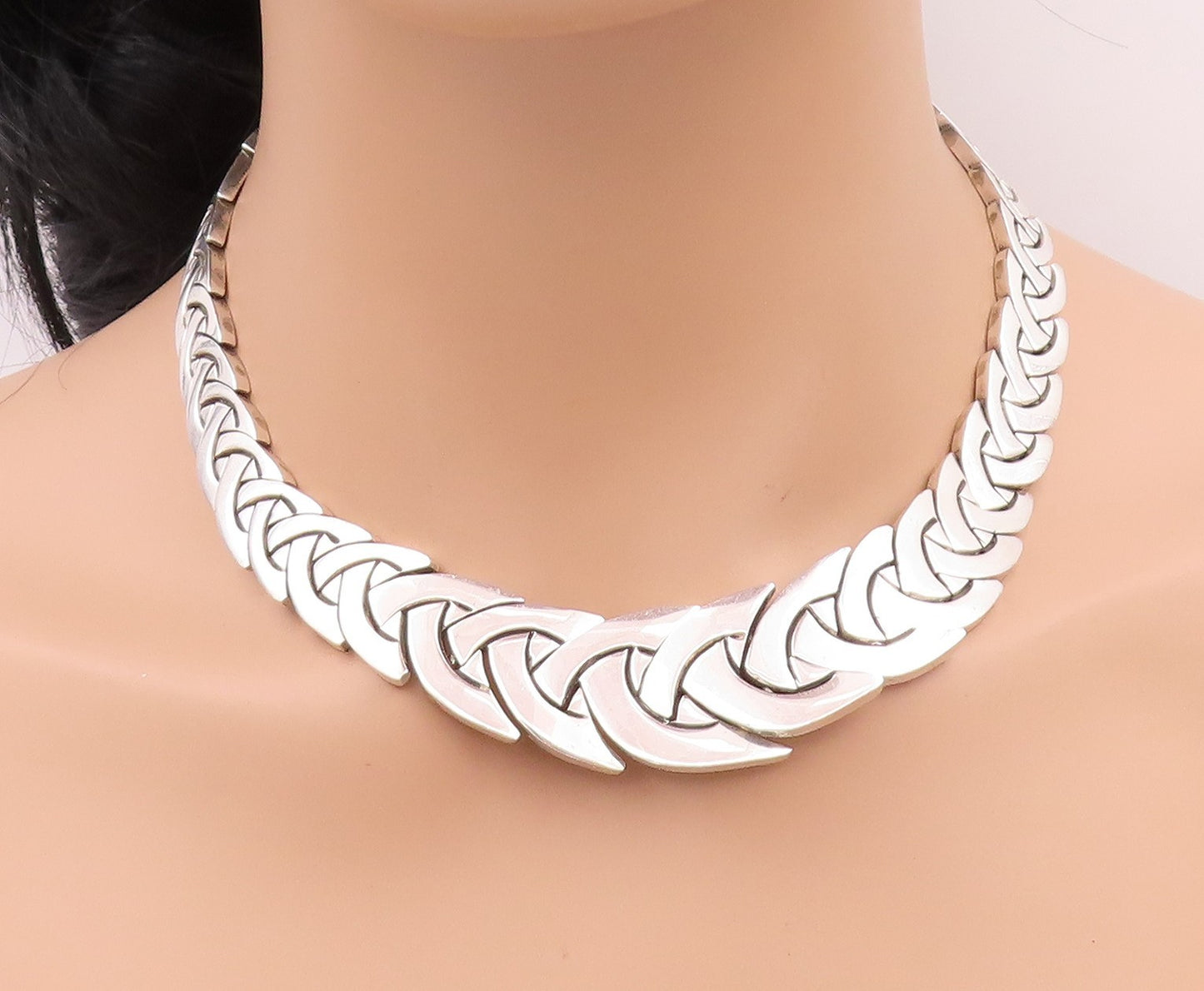 925 Sterling Silver Vintage Necklace Designer Graduated Link Band NE4570