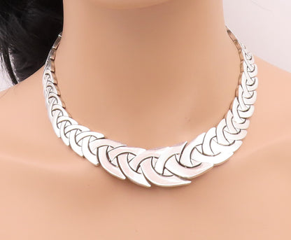 925 Sterling Silver Vintage Necklace Designer Graduated Link Band NE4570