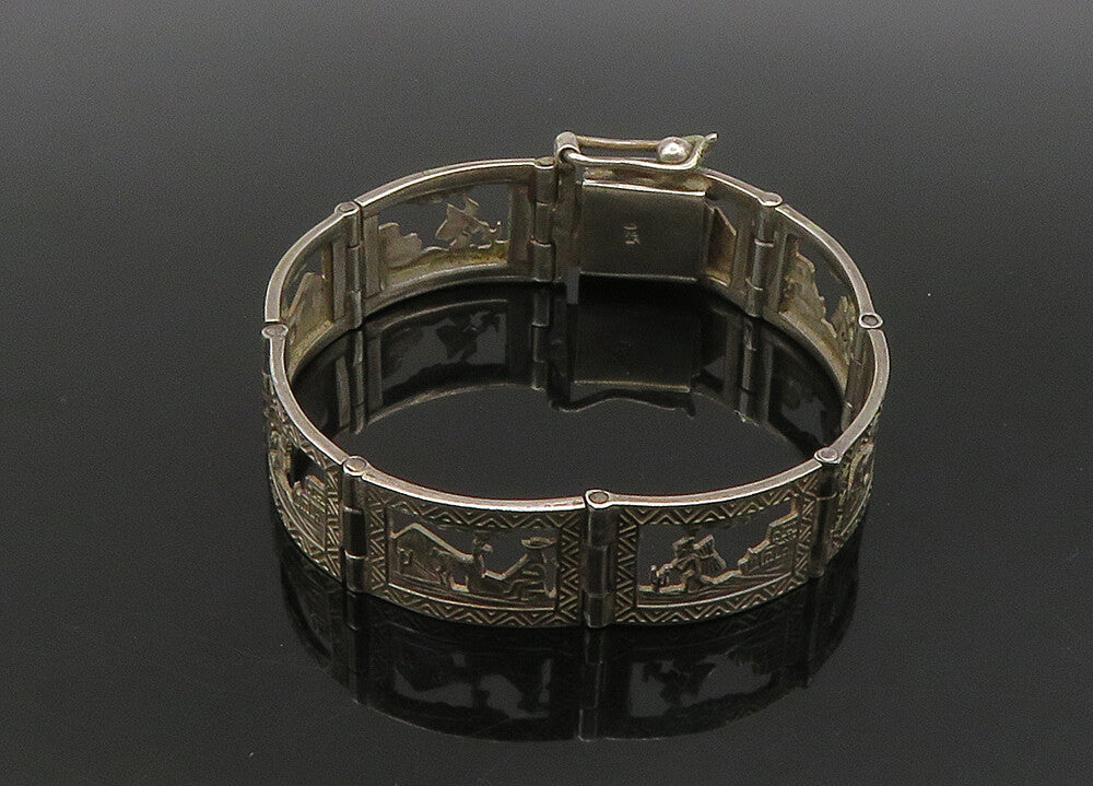 925 Sterling Silver  Vintage Alpaca Traveler Panel Chain Bracelet  BT8920