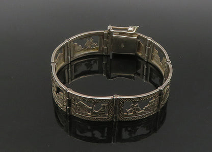 925 Sterling Silver  Vintage Alpaca Traveler Panel Chain Bracelet  BT8920