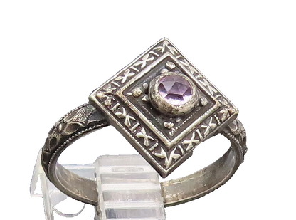 925 Silver Vintage Purple Topaz Etched Square Delicate Ring Sz 6.75 RG26811