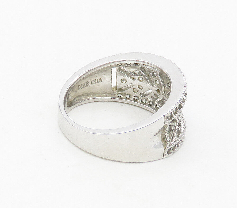 925 Sterling Silver  Cubic Zirconia Concave Cutout Band Ring Sz 7  RG16970