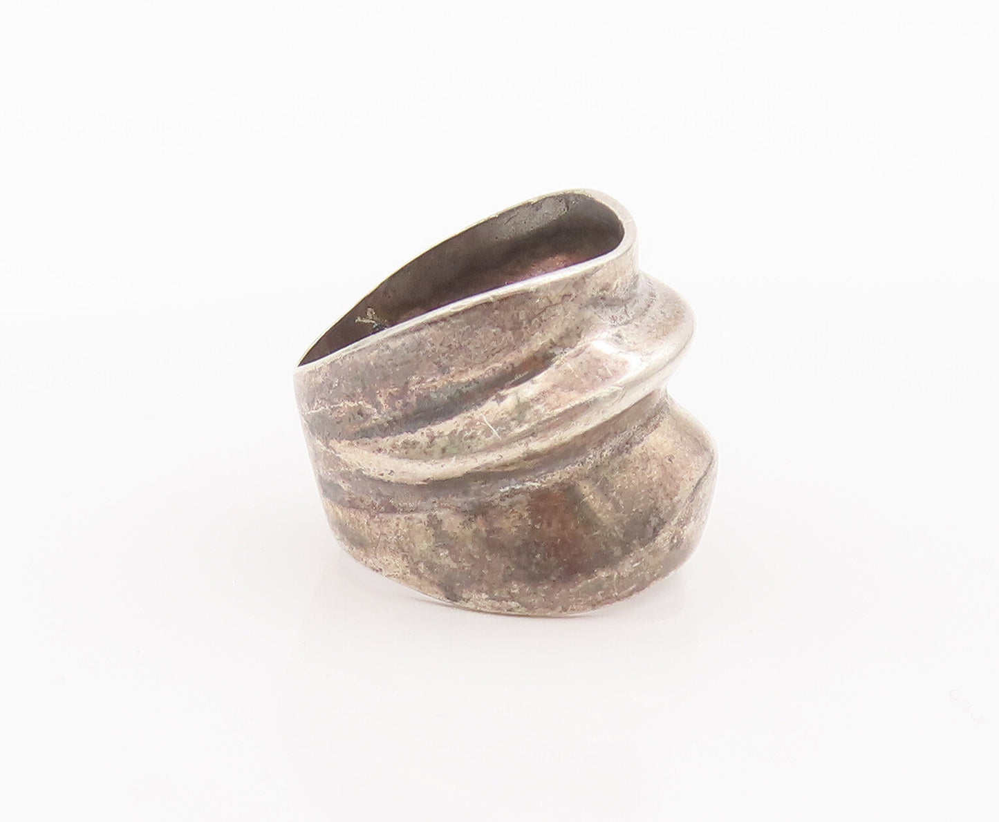 925 Sterling Silver Vintage Ring Modernist Neck Muffler Shape Sz 5.5  RG27729