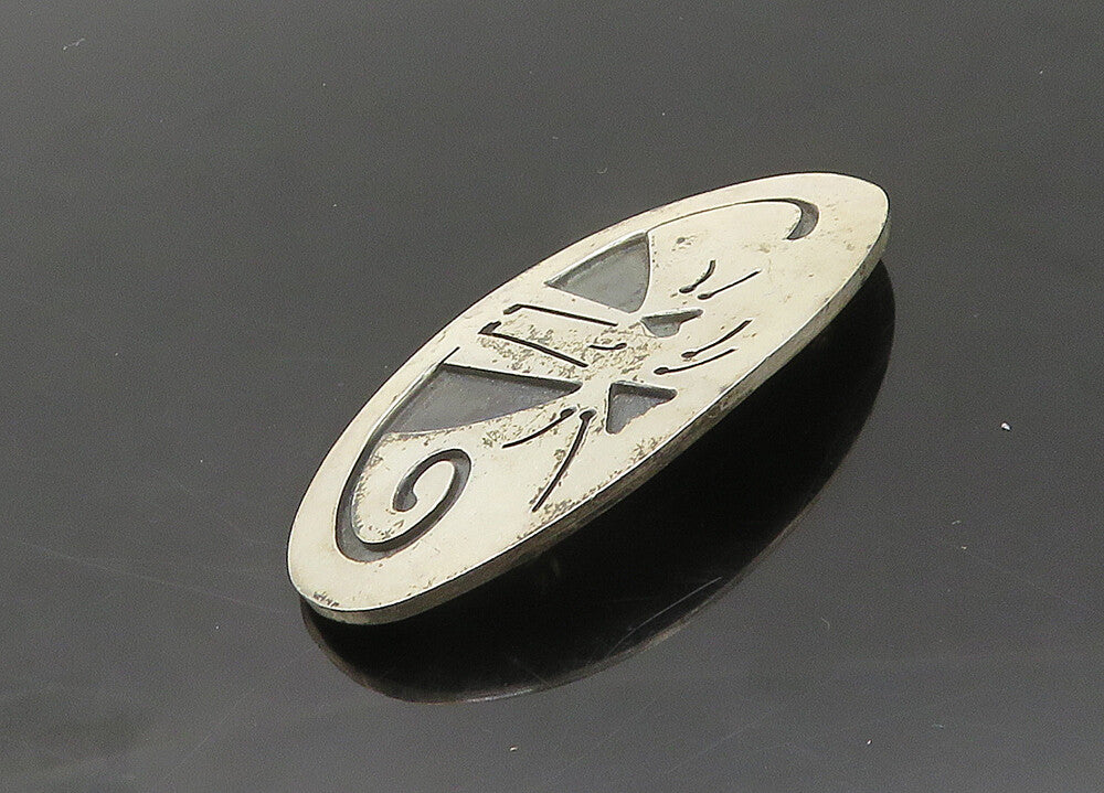 FAR FETCHED 925 Sterling Silver  Vintage Oxidized Cat Love Brooch Pin  BP8646