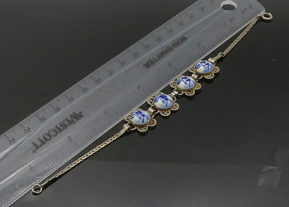 925 Sterling Silver  Vintage Enamel Windmill Scene Chain Bracelet  BT8659
