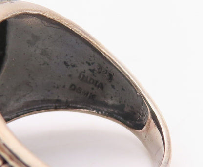 925 Sterling Silver Vintage Ring Oval Cut Gemstone Swirly Carved  Sz 9.5 RG30226