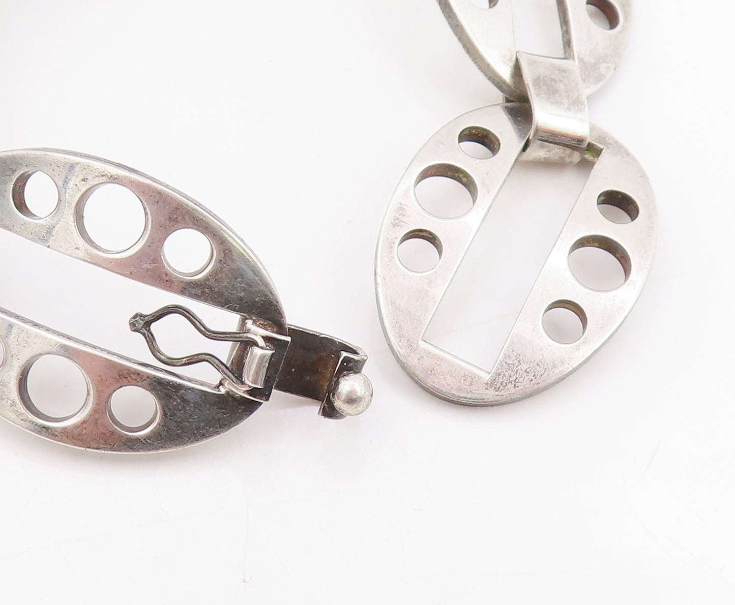 925 Sterling Silver Vintage Bracelet EUROPE Geometric Cut Out Link Chain BT11442