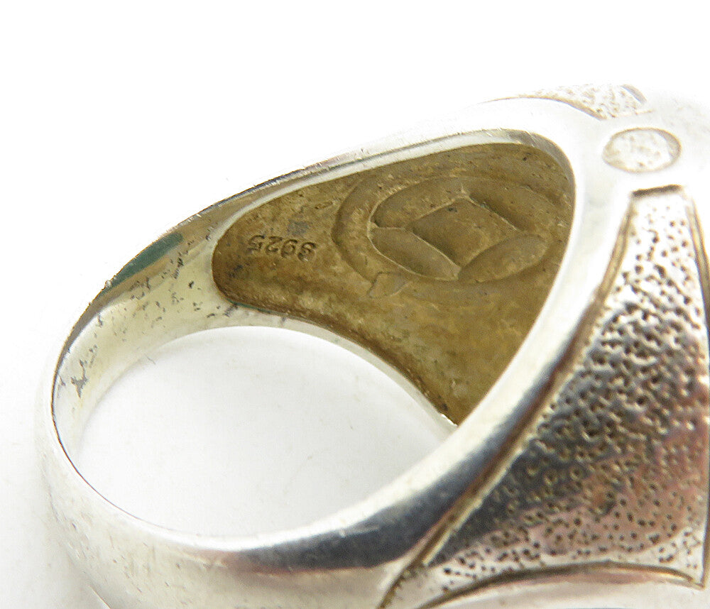 925 Sterling Silver  Vintage Malachite Etched Cocktail Ring Sz 8.5  RG8911