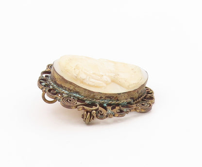 925 Sterling Silver  Vintage Antique Carved Woman Cameo Brooch Pin  BP8963
