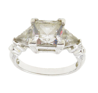 925 Sterling Silver  Vintage Cubic Zirconia 3 Stone Band Ring Sz 6  RG18691