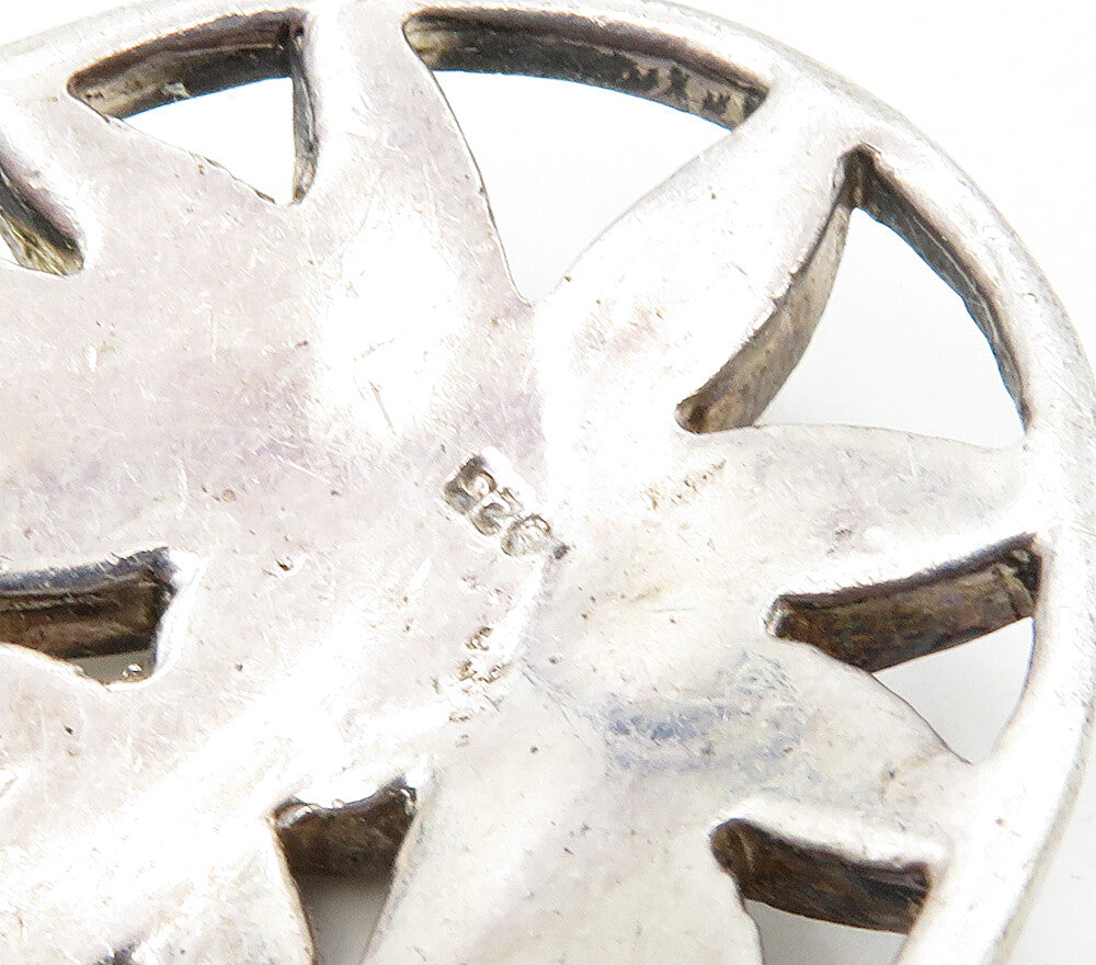 925 Sterling Silver  Vintage Mother Of Pearl Flowers Oval Pendant  PT12441