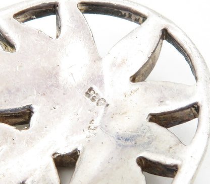 925 Sterling Silver  Vintage Mother Of Pearl Flowers Oval Pendant  PT12441